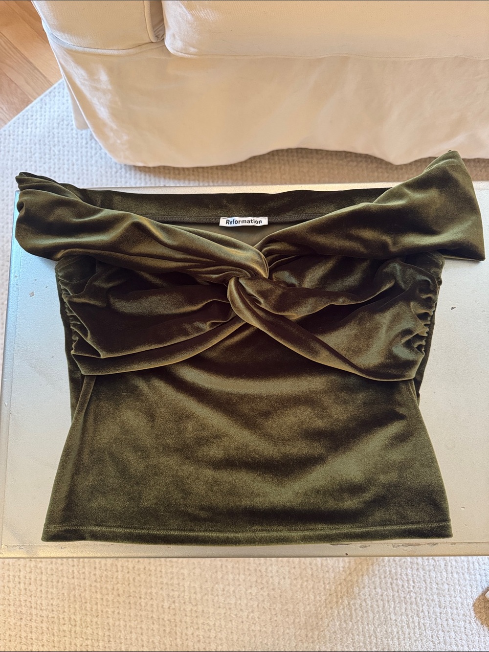 Reformation Green Velvet Ezlynn Top XS